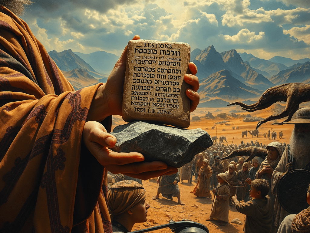 "משה יורד בפעם השנייה מהר סיני, עם לוחות הברית." דימוי דיגיטלי, אילן מויאל