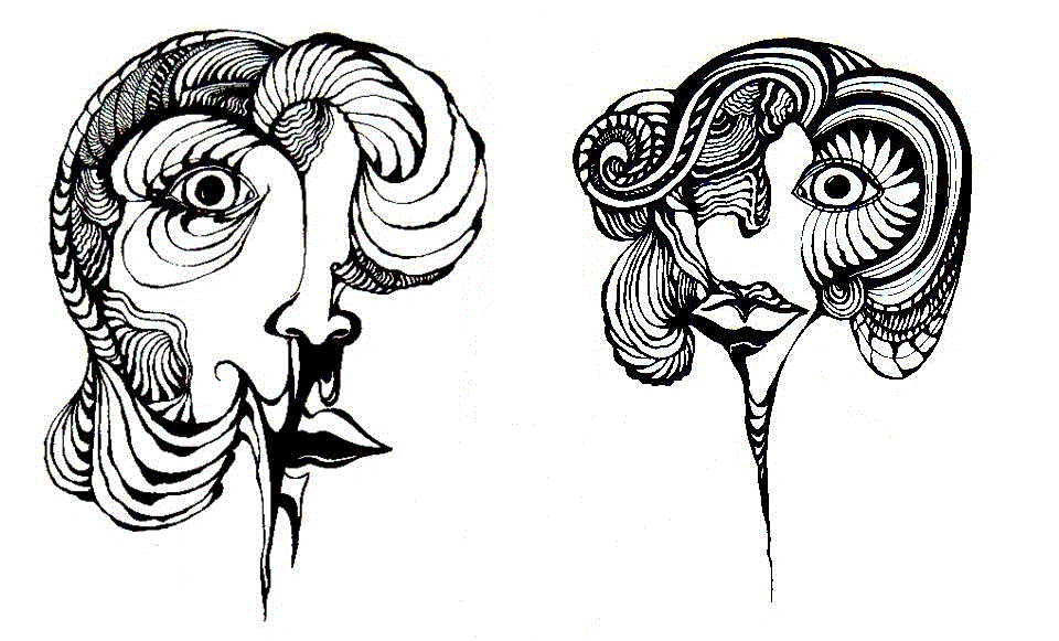 "זכר ונקבה נבראו". אדם וחווה, רישום בעט, 2004, אילן מויאל