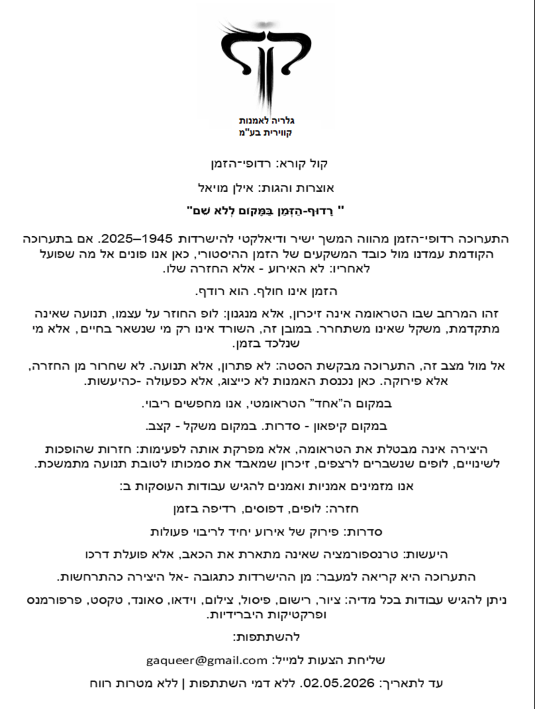 קול קורא לתערוכה קבוצתית: החזרה הנצחית של ניטשה אל-מול היעשות אמנות של דלז'